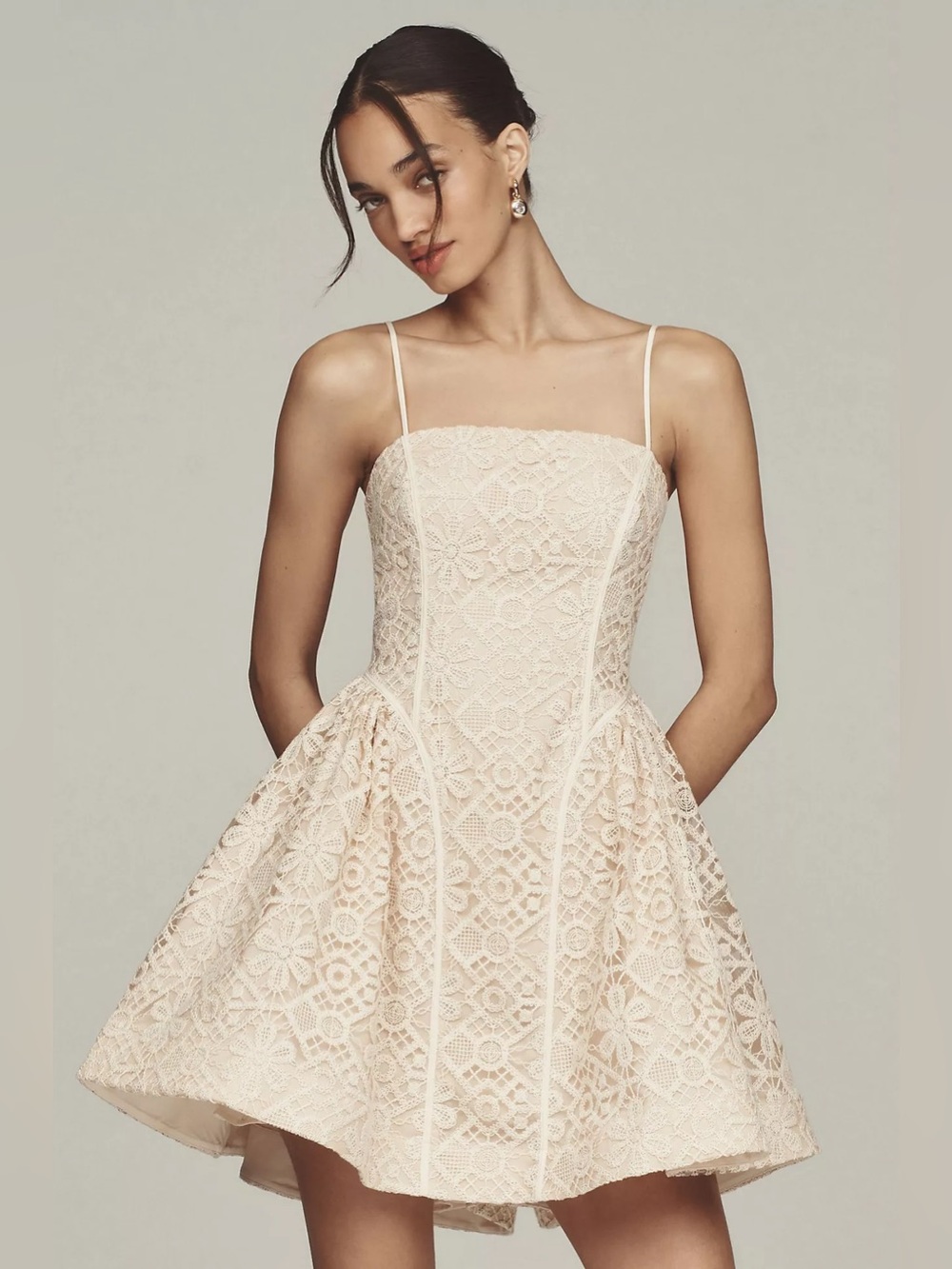 Anthropologie Lace Basque-Waist Mini Dress